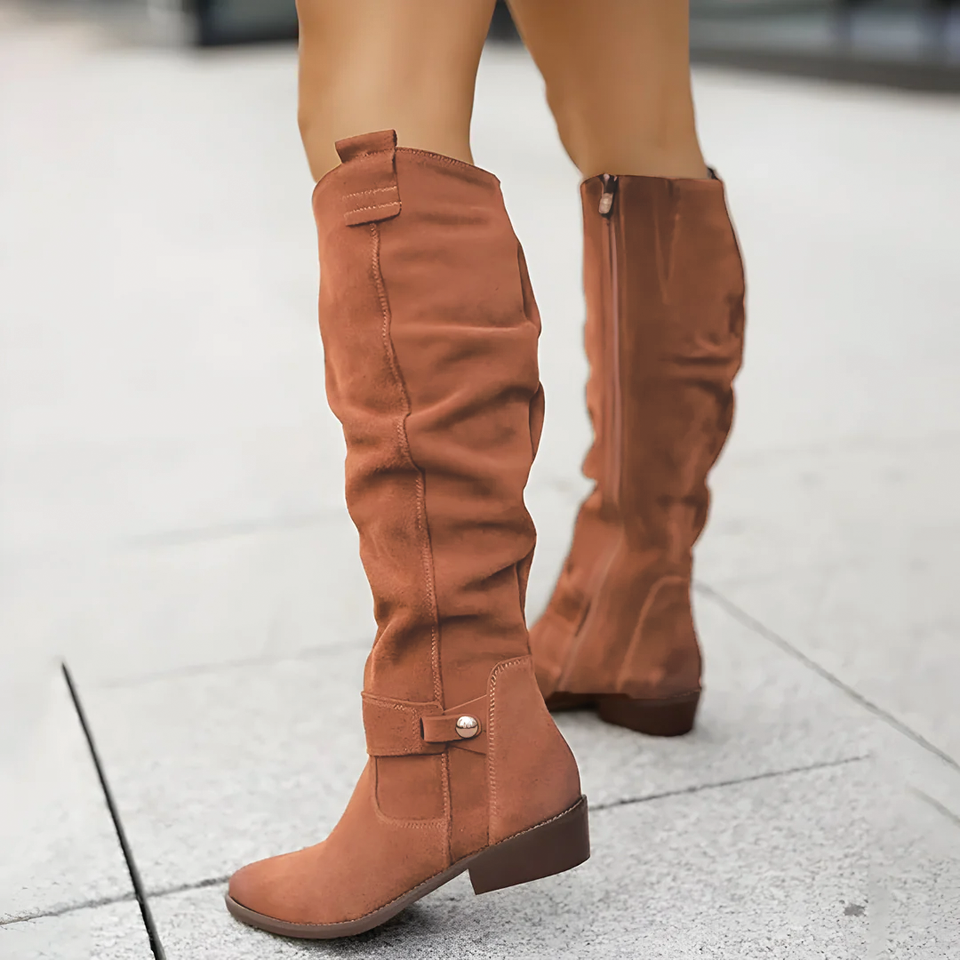 Women’s Knee-High Boots – Side Zip with Strap Detail