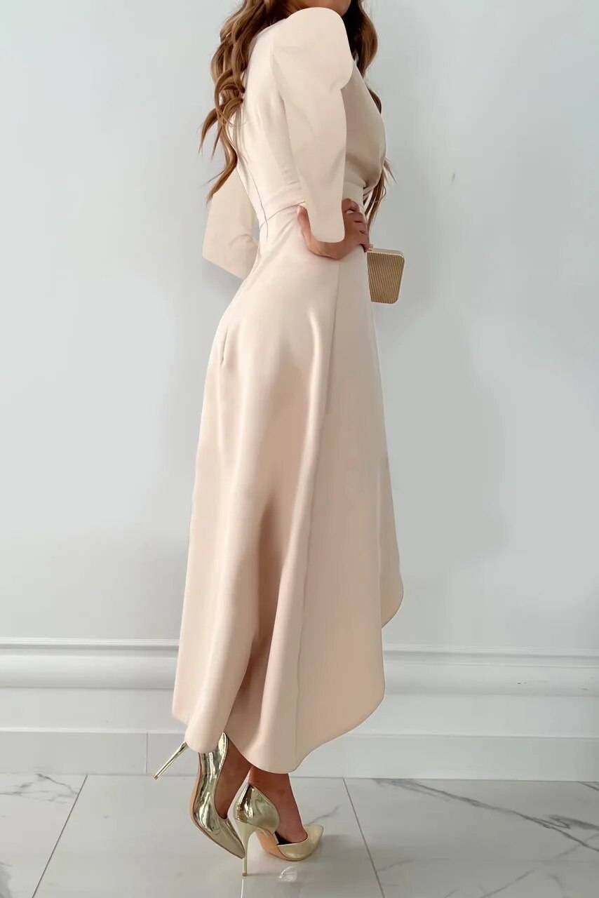 Women's Midi Dress - V-Neck Long Sleeve Ruffle Hem