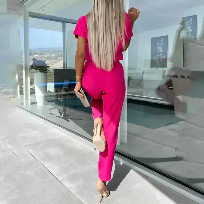 Elegant Women’s Short Sleeve Tie Waist Jumpsuit