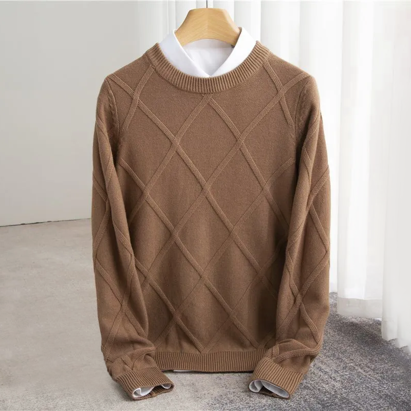 Men’s Jumper – Crew Neck Long Sleeve Textured Knit with Ribbed Cuffs and Hem