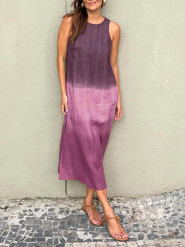 Gradient Tie-Dye Maxi Dress – Sleeveless Round Neck Style