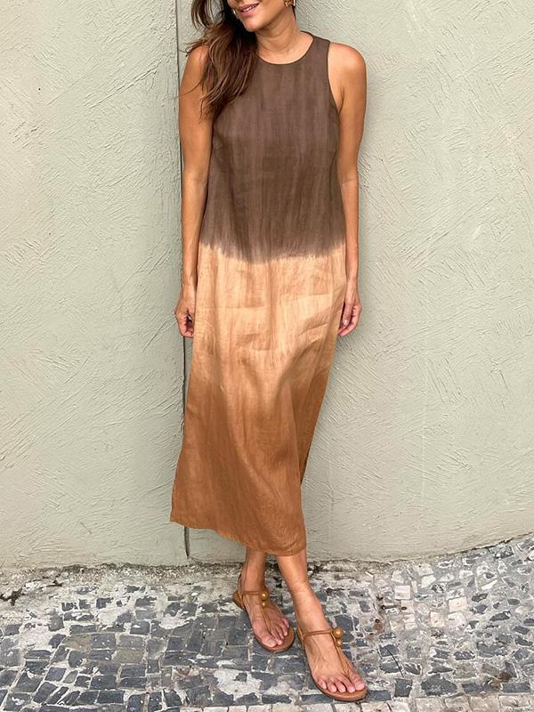 Gradient Tie-Dye Maxi Dress – Sleeveless Round Neck Style