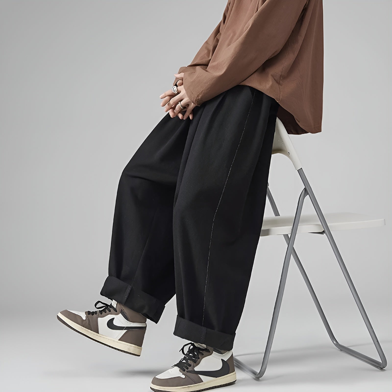 Men’s Wide Leg Pants – Casual High Waist Pleated Tapered Pants with Cropped Length