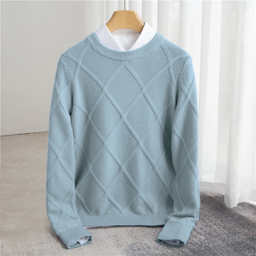 Men’s Jumper – Crew Neck Long Sleeve Textured Knit with Ribbed Cuffs and Hem