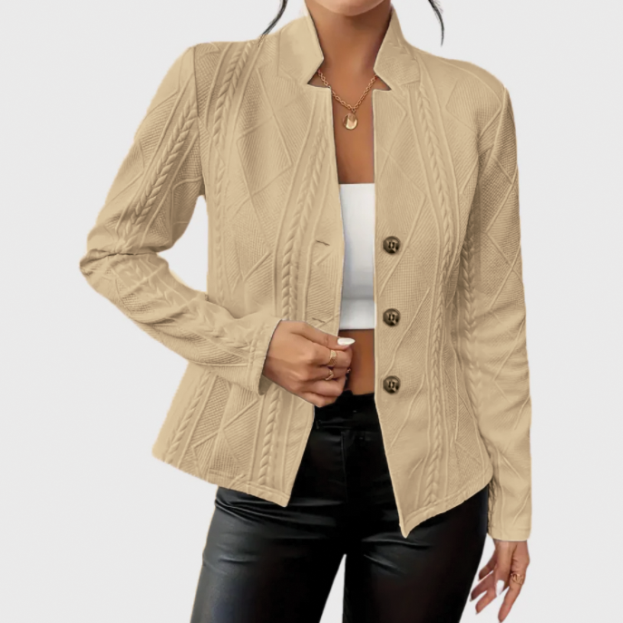 Women’s Slim Button-Front Blazer – Textured Structured Tailored Fit