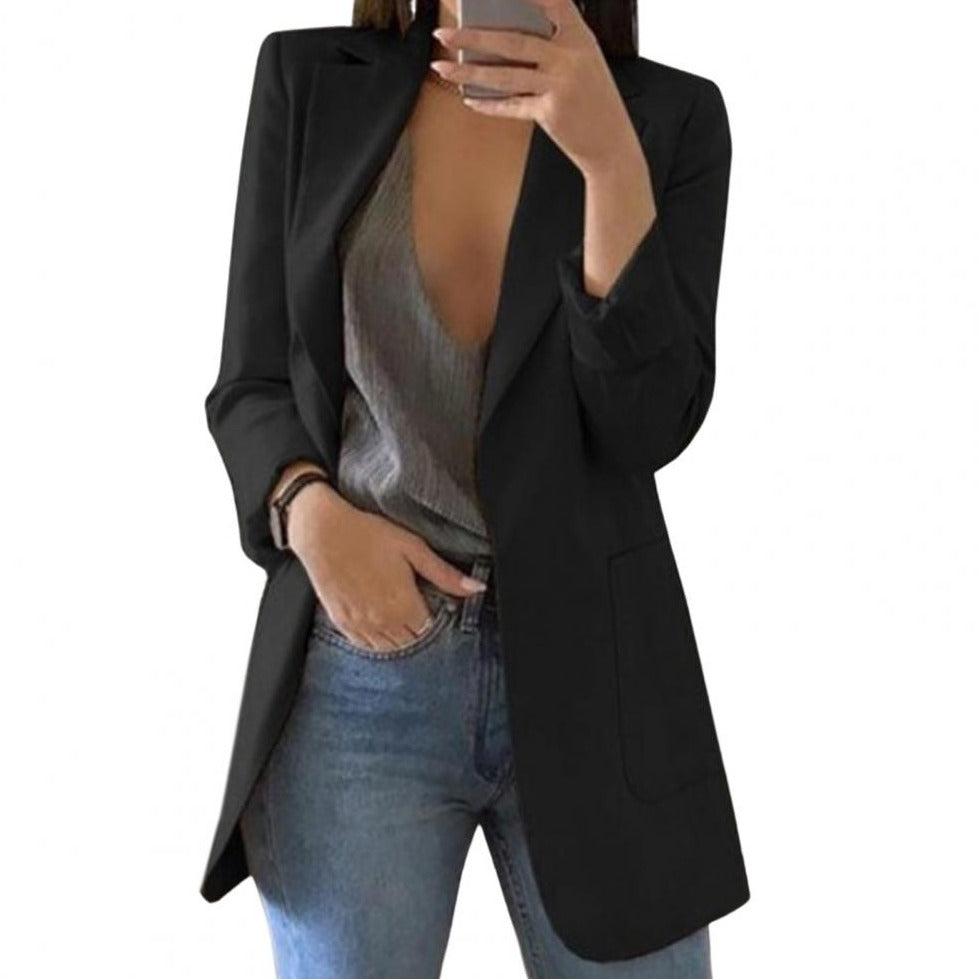 Women’s Longline Blazer – Open Front, Smart Casual
