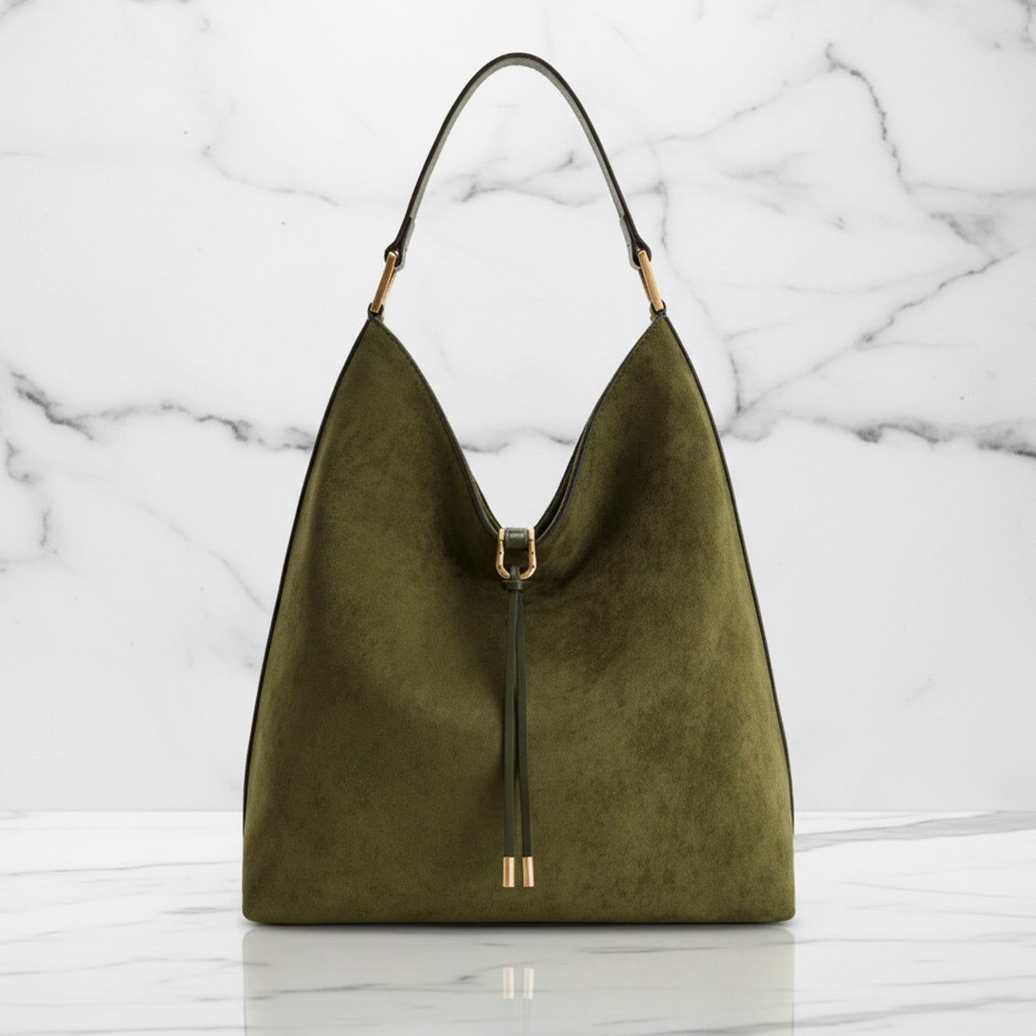 Women’s Slouchy Hobo Bag – Shoulder Bag with Drawstring Detail and Gold Tone Hardware