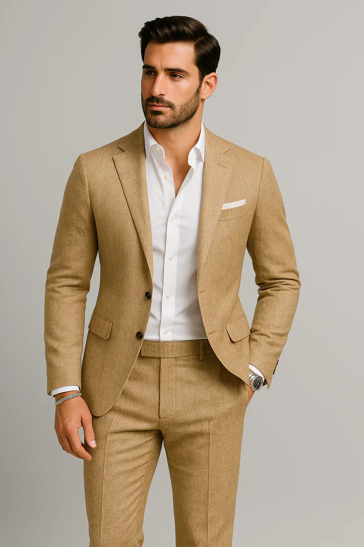 Men’s Classic Linen Two-Piece Suit – Breathable Slim Fit Blazer and Trousers