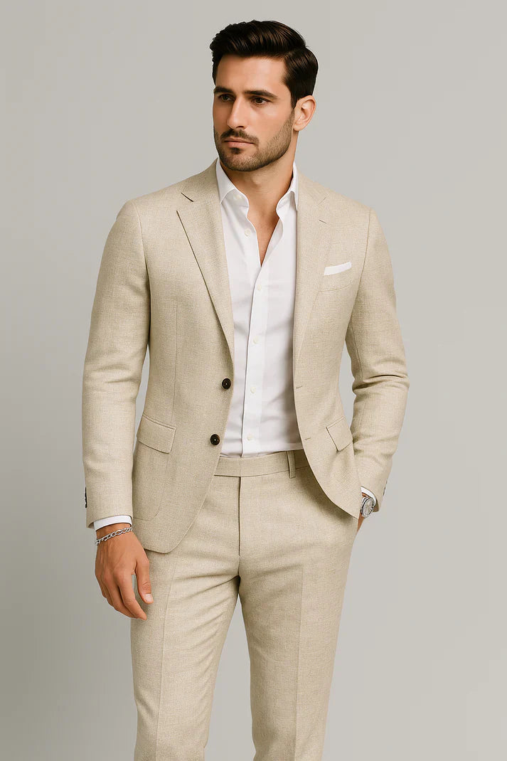 Men’s Classic Linen Two-Piece Suit – Breathable Slim Fit Blazer and Trousers
