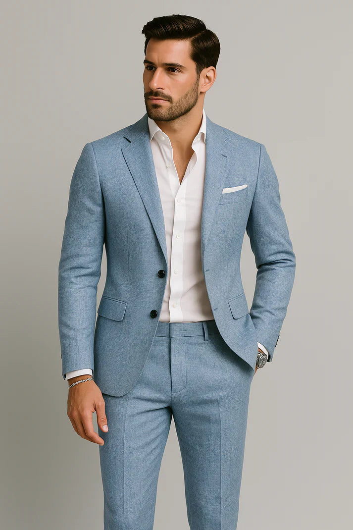 Men’s Classic Linen Two-Piece Suit – Breathable Slim Fit Blazer and Trousers