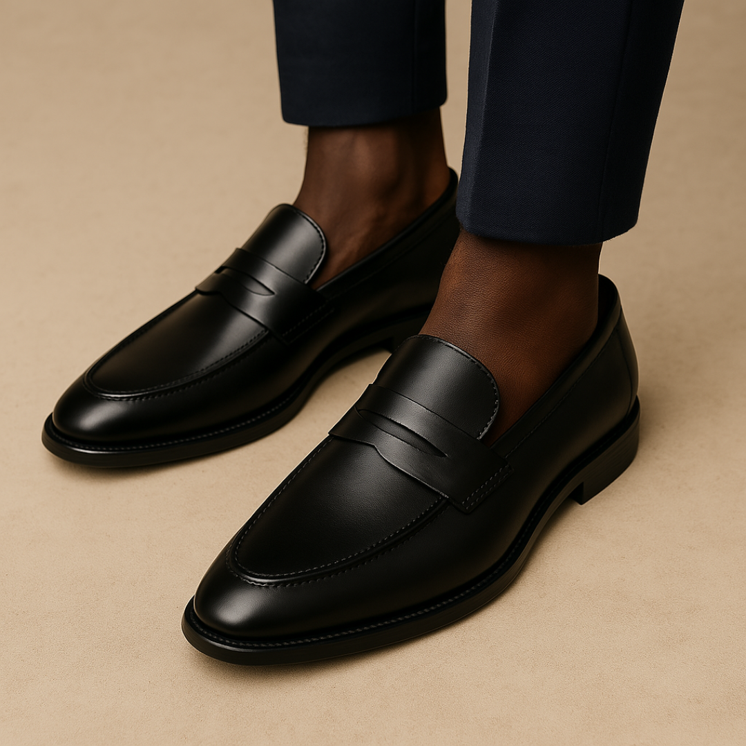 Men’s Classic Penny Loafers – Timeless Black Slip-On Shoes for Formal and Smart Casual Wear