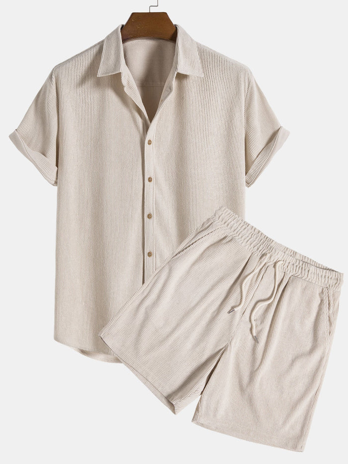 Men’s Corduroy Short Sleeve Shirt and Shorts Set – Relaxed Outfit