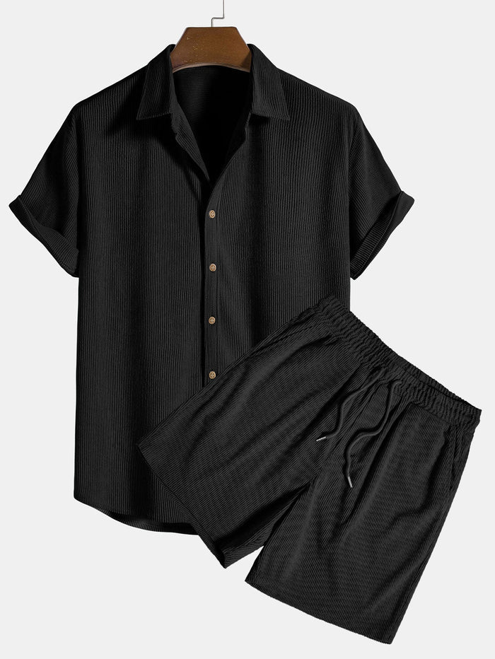 Men’s Corduroy Short Sleeve Shirt and Shorts Set – Relaxed Outfit