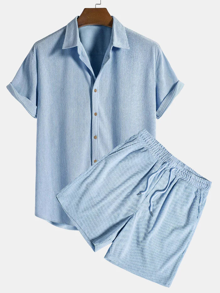 Men’s Corduroy Short Sleeve Shirt and Shorts Set – Relaxed Outfit
