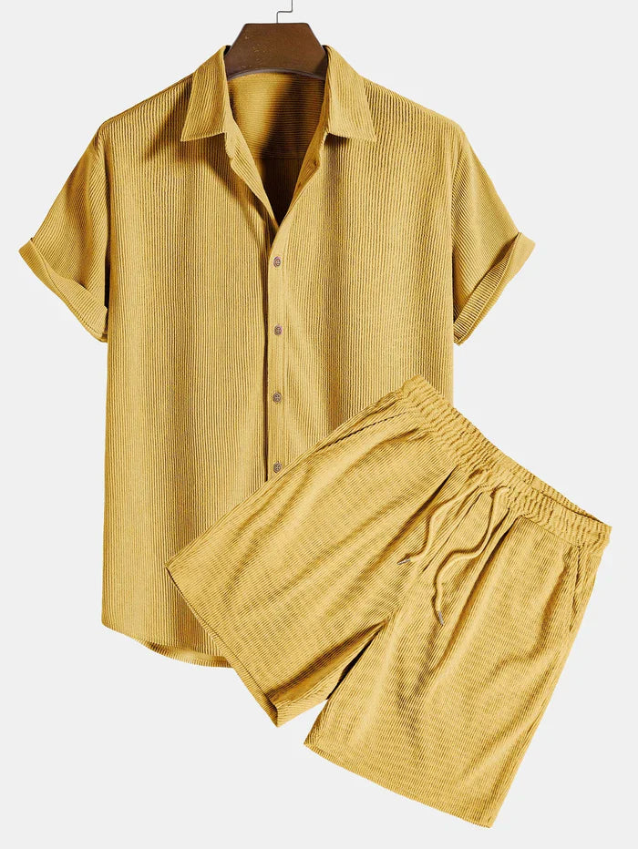 Men’s Corduroy Short Sleeve Shirt and Shorts Set – Relaxed Outfit
