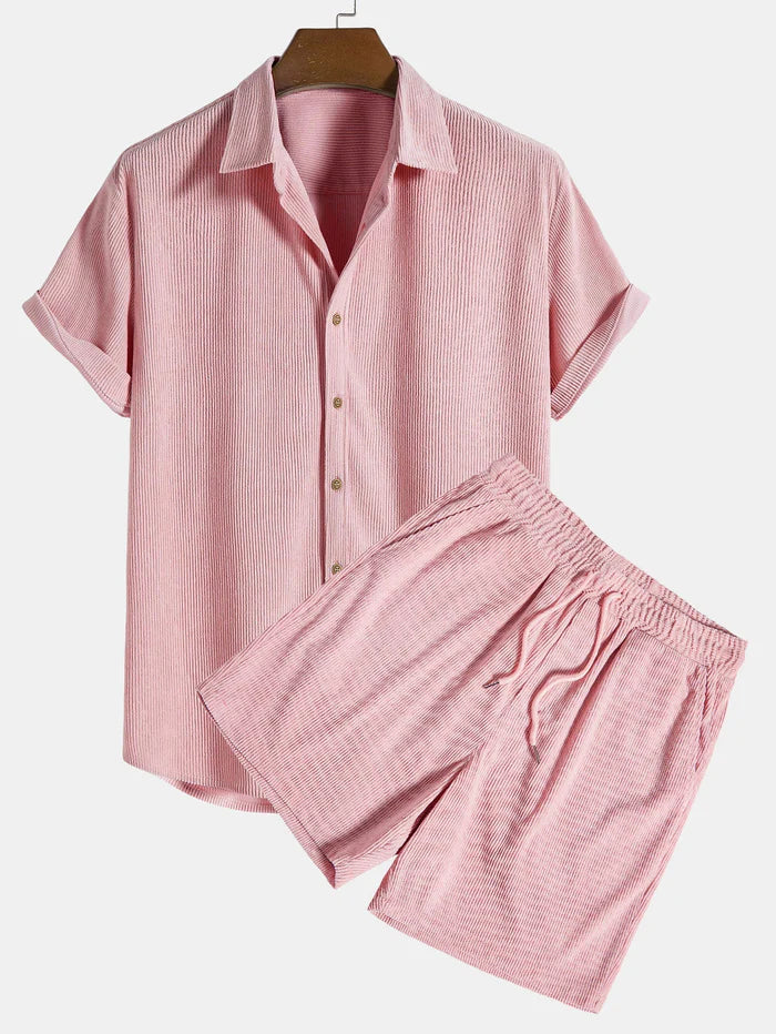Men’s Corduroy Short Sleeve Shirt and Shorts Set – Relaxed Outfit