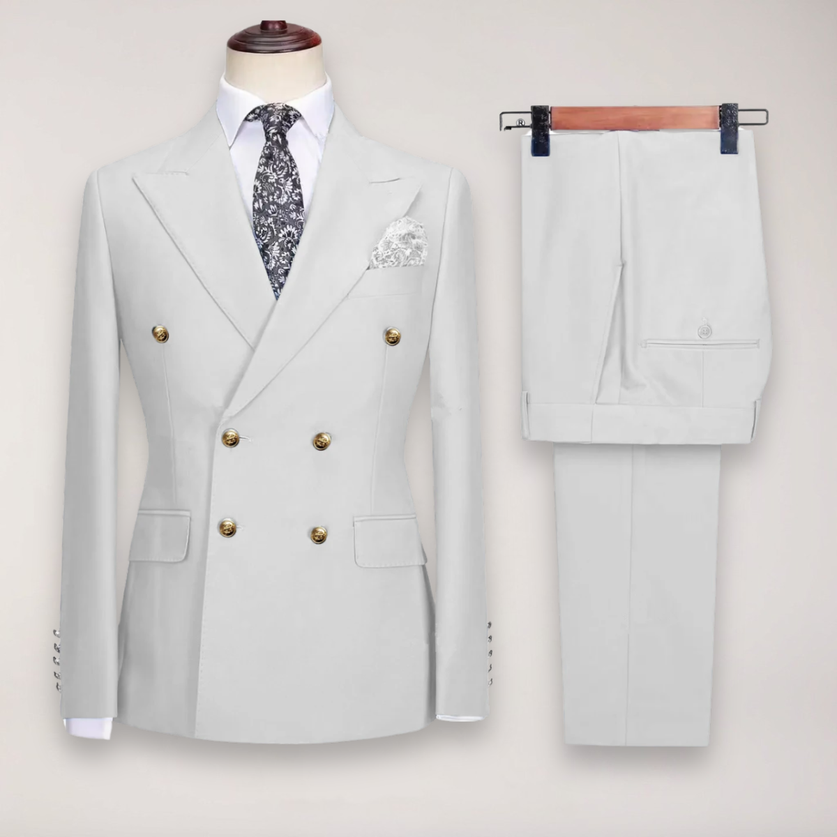 Men’s Double-Breasted Two-Piece Suit – Tailored Set with Gold-Tone Buttons