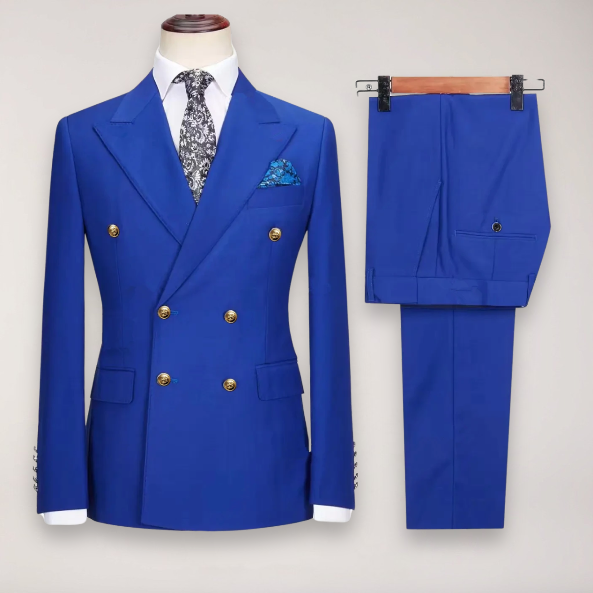 Men’s Double-Breasted Two-Piece Suit – Tailored Set with Gold-Tone Buttons
