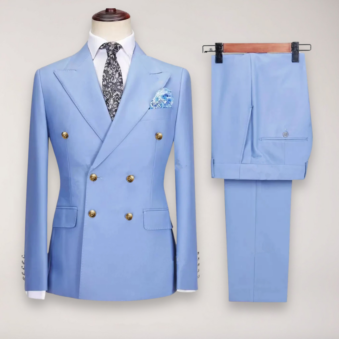 Men’s Double-Breasted Two-Piece Suit – Tailored Set with Gold-Tone Buttons
