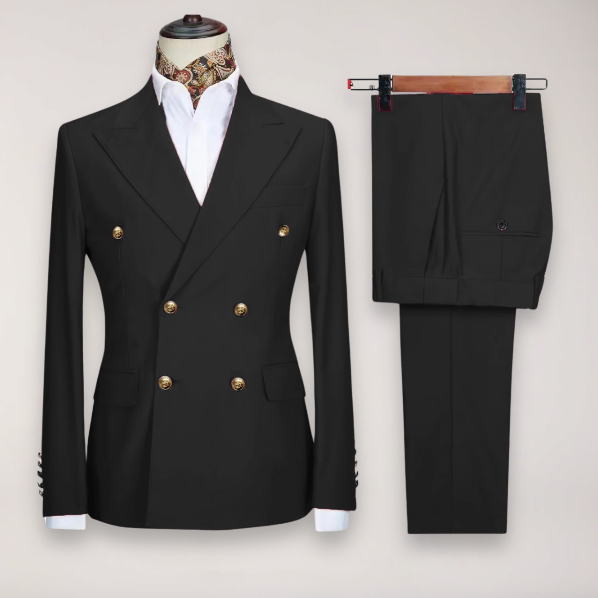 Men’s Double-Breasted Two-Piece Suit – Tailored Set with Gold-Tone Buttons
