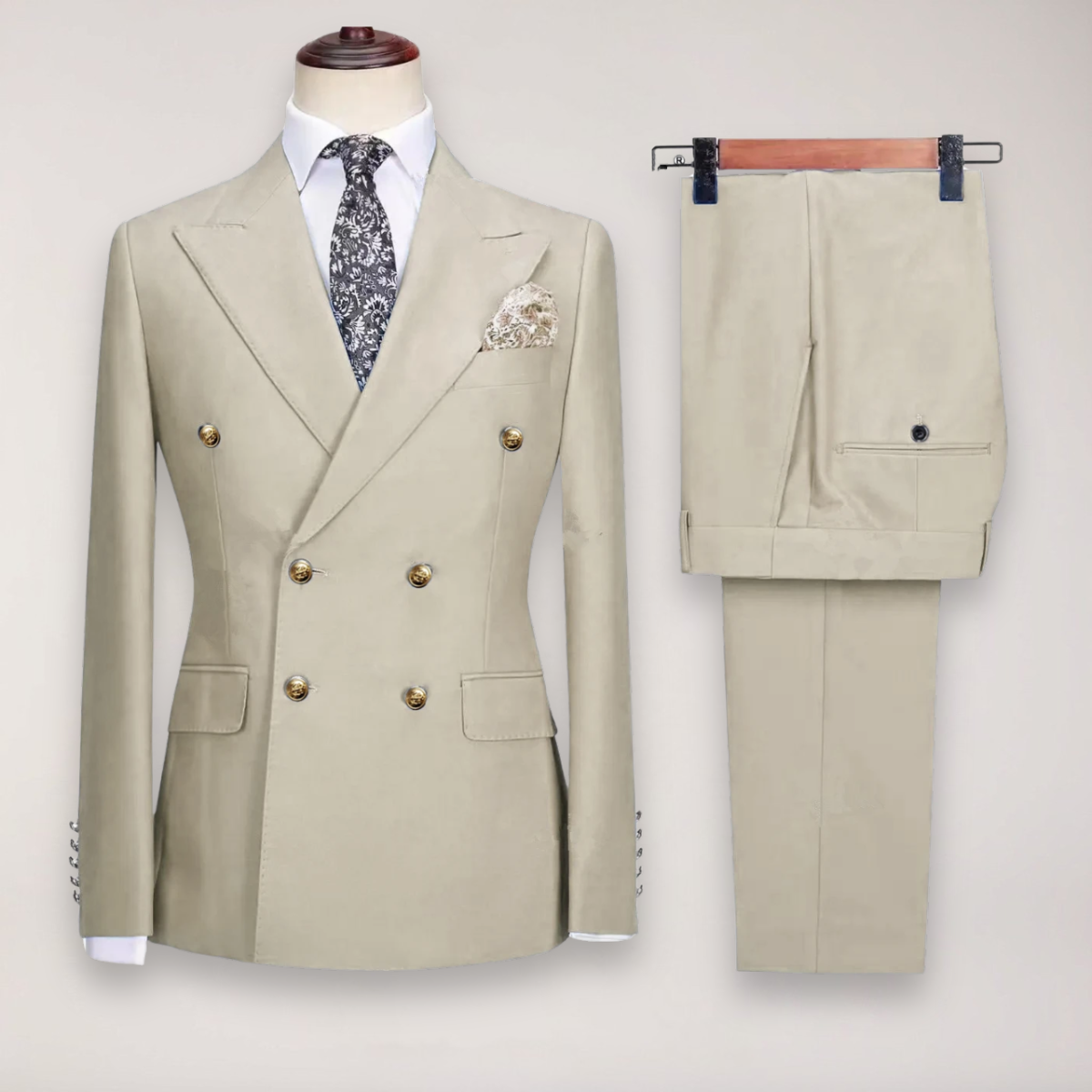 Men’s Double-Breasted Two-Piece Suit – Tailored Set with Gold-Tone Buttons