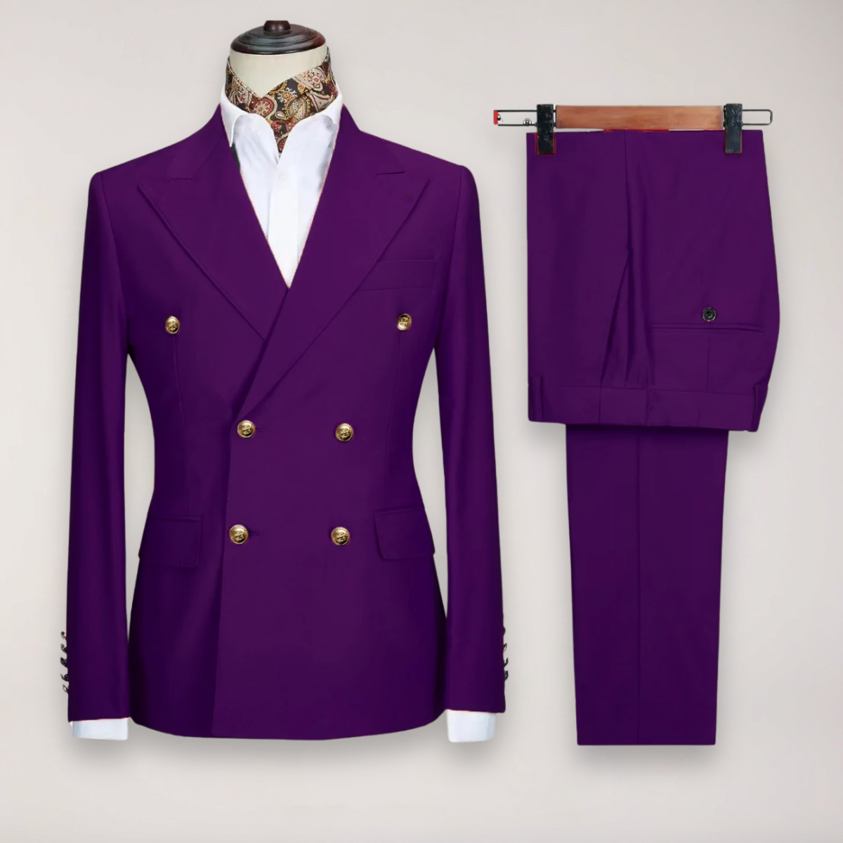 Men’s Double-Breasted Two-Piece Suit – Tailored Set with Gold-Tone Buttons