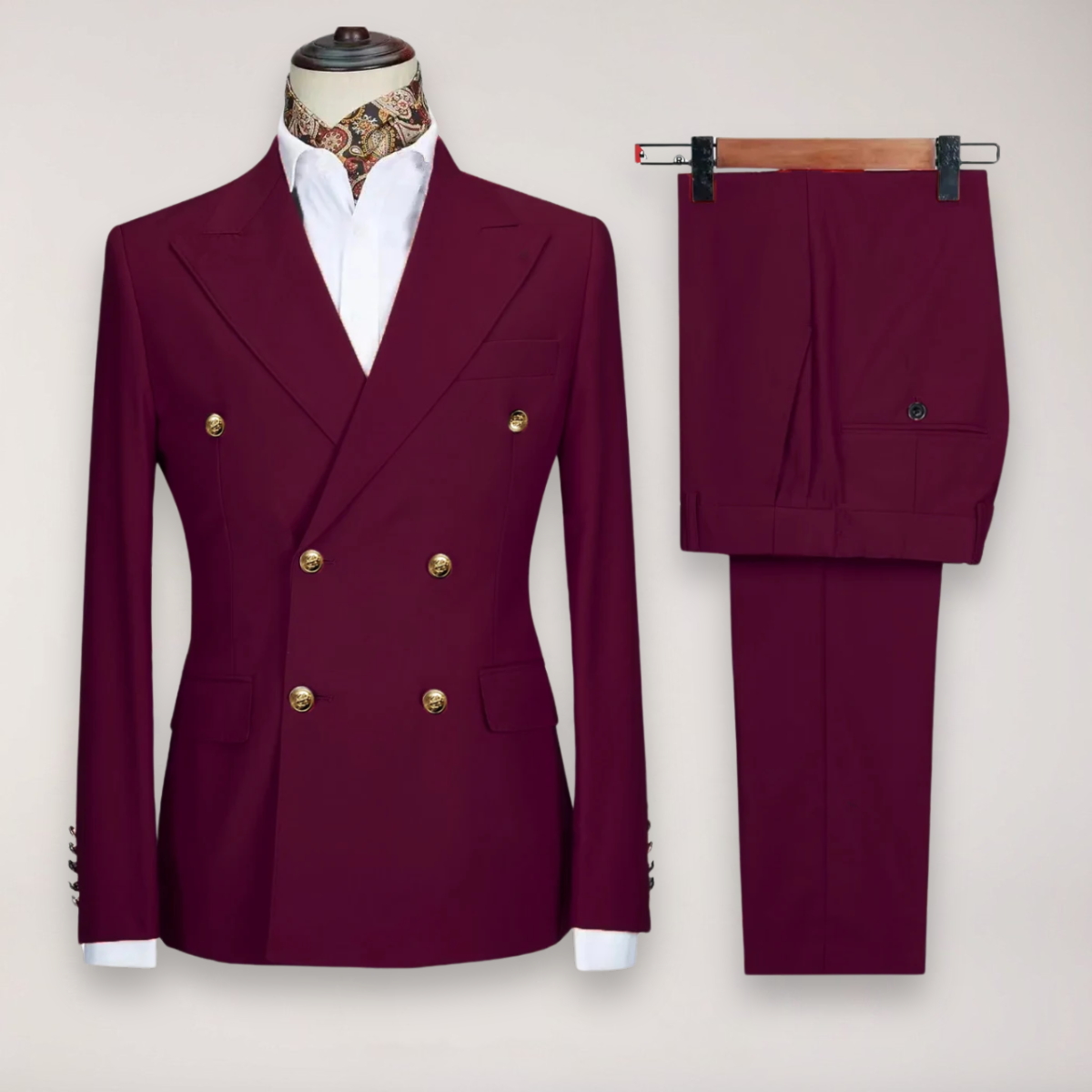 Men’s Double-Breasted Two-Piece Suit – Tailored Set with Gold-Tone Buttons