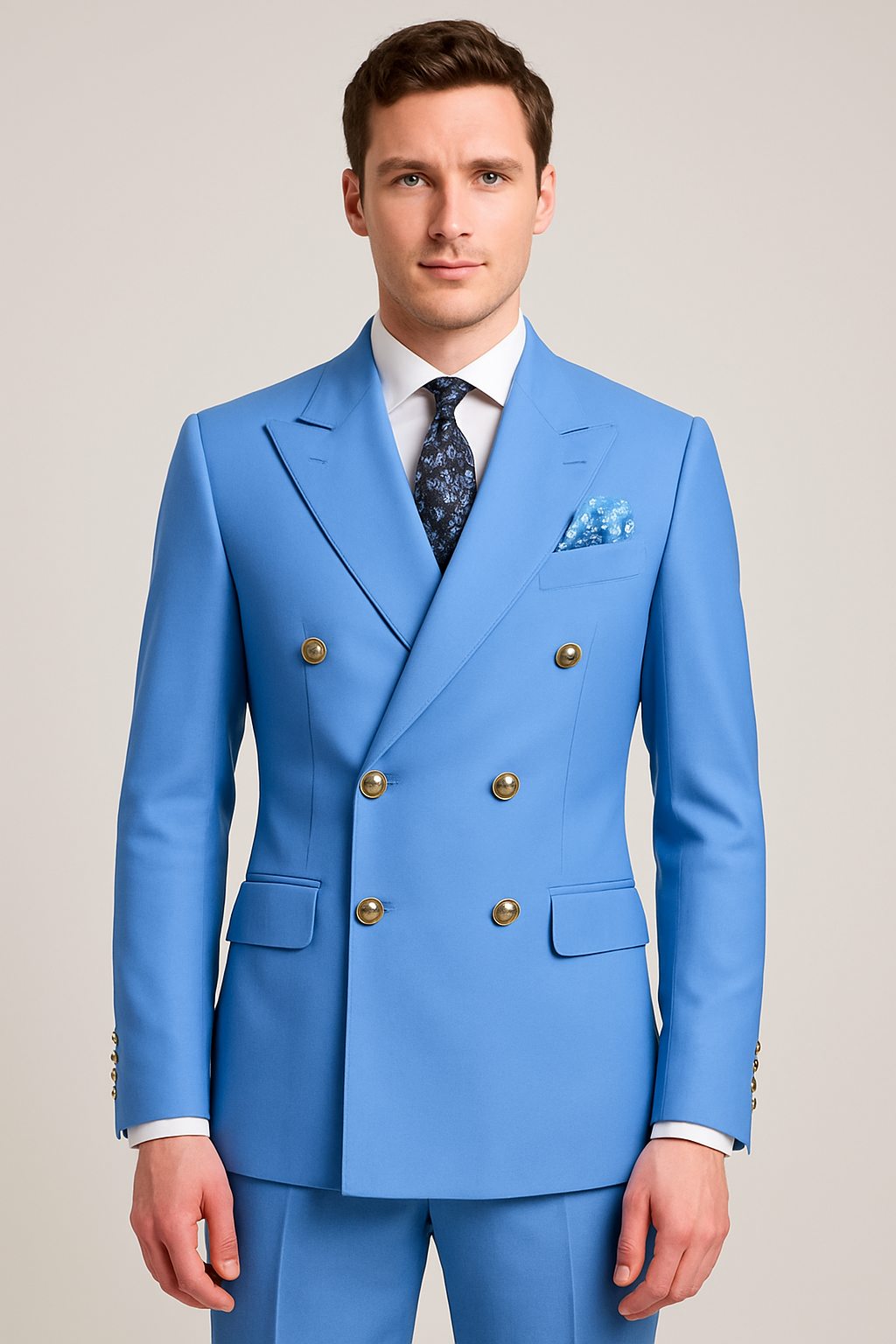 Men’s Double-Breasted Two-Piece Suit – Tailored Set with Gold-Tone Buttons