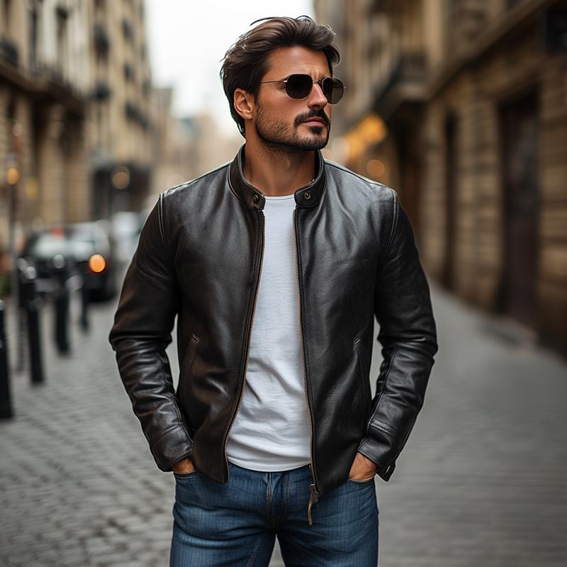 Men’s Mandarin Collared Jacket – Tailored Fit – Sleek Casual Elegance