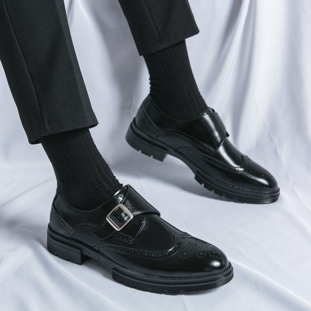 Men’s Monk Strap Oxford Shoes – Wingtip Brogue Design for Refined Formal and Smart-Casual Wear