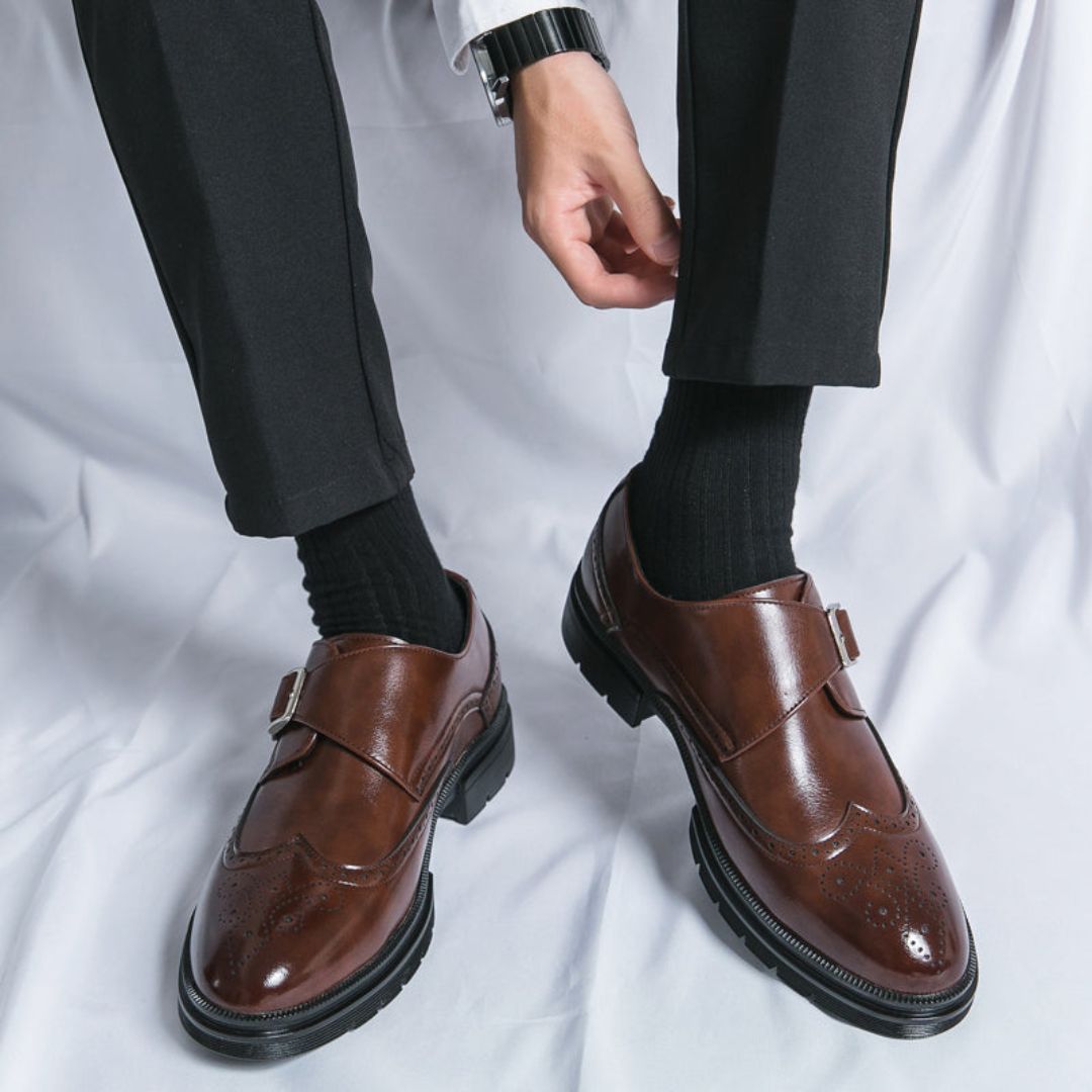 Men’s Monk Strap Oxford Shoes – Wingtip Brogue Design for Refined Formal and Smart-Casual Wear