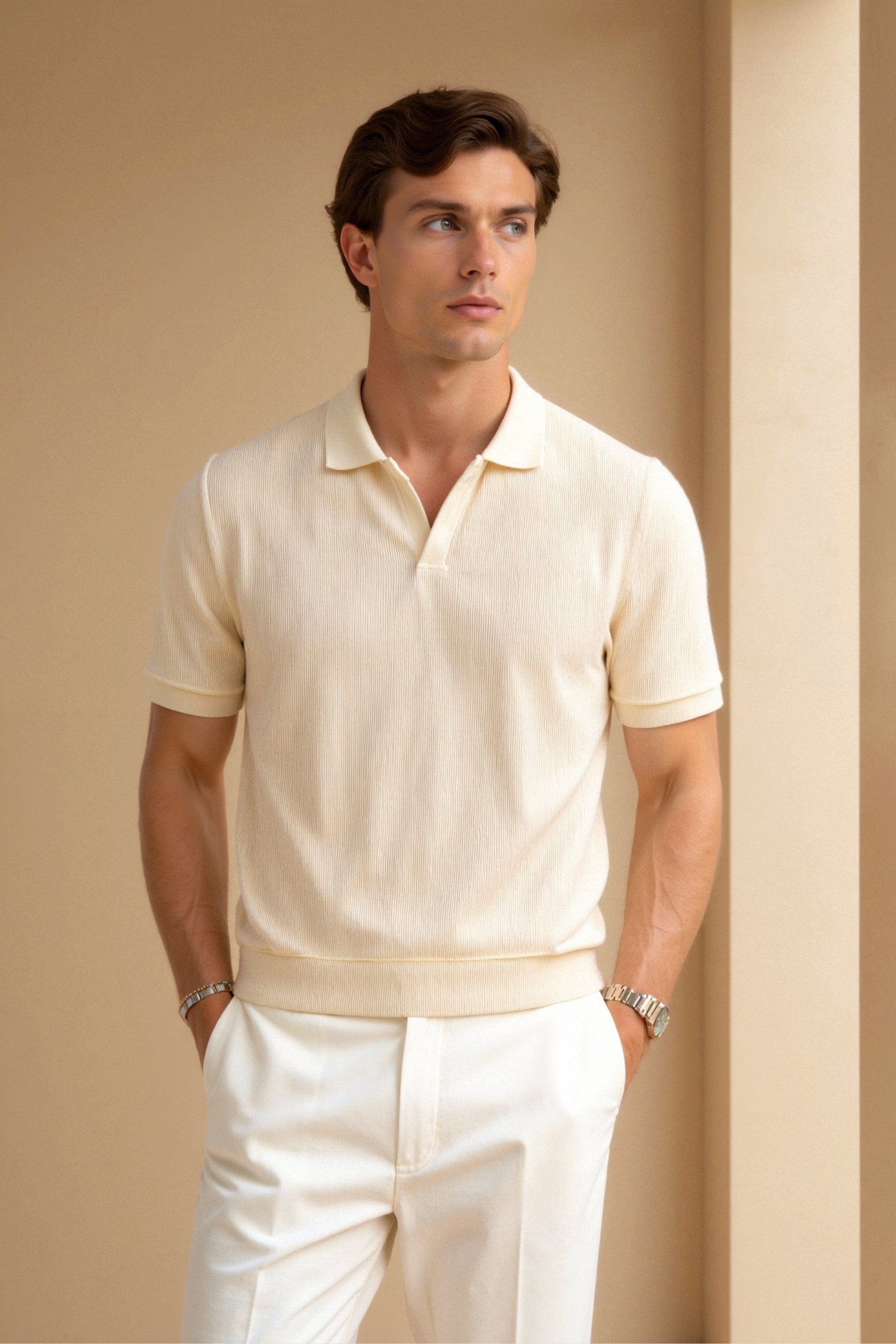 Men’s Ribbed Short Sleeve Polo – Minimalist Essential