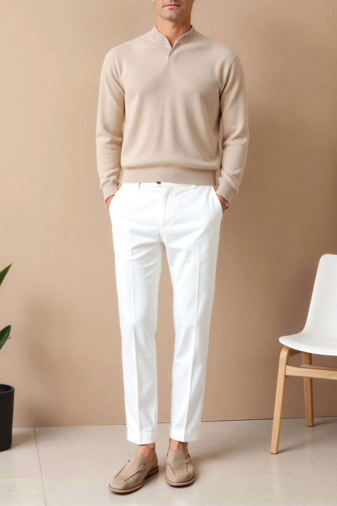 Men’s Slim Fit Ankle Trousers – Mid-Rise Tailored Style