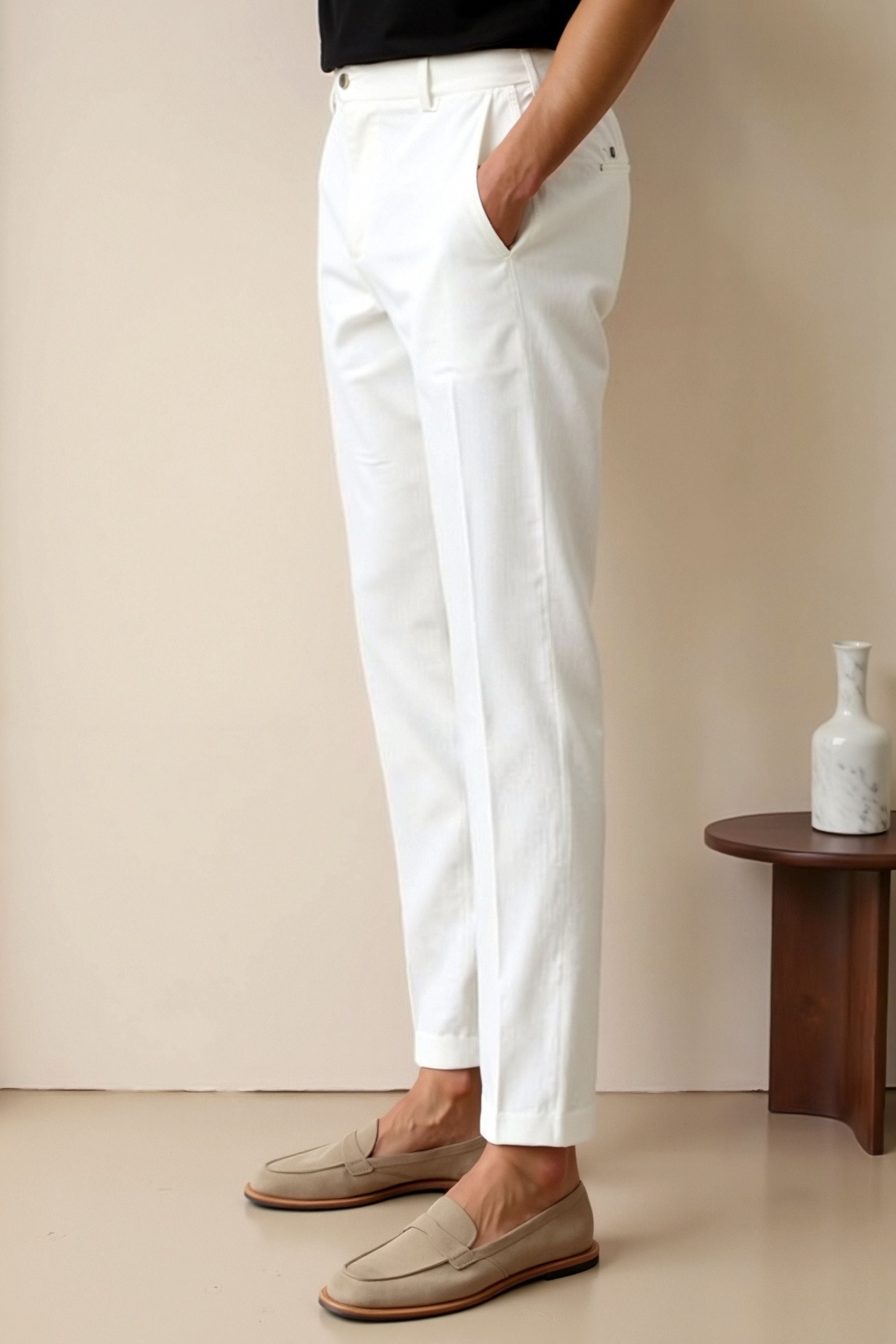Men’s Slim Fit Ankle Trousers – Mid-Rise Tailored Style