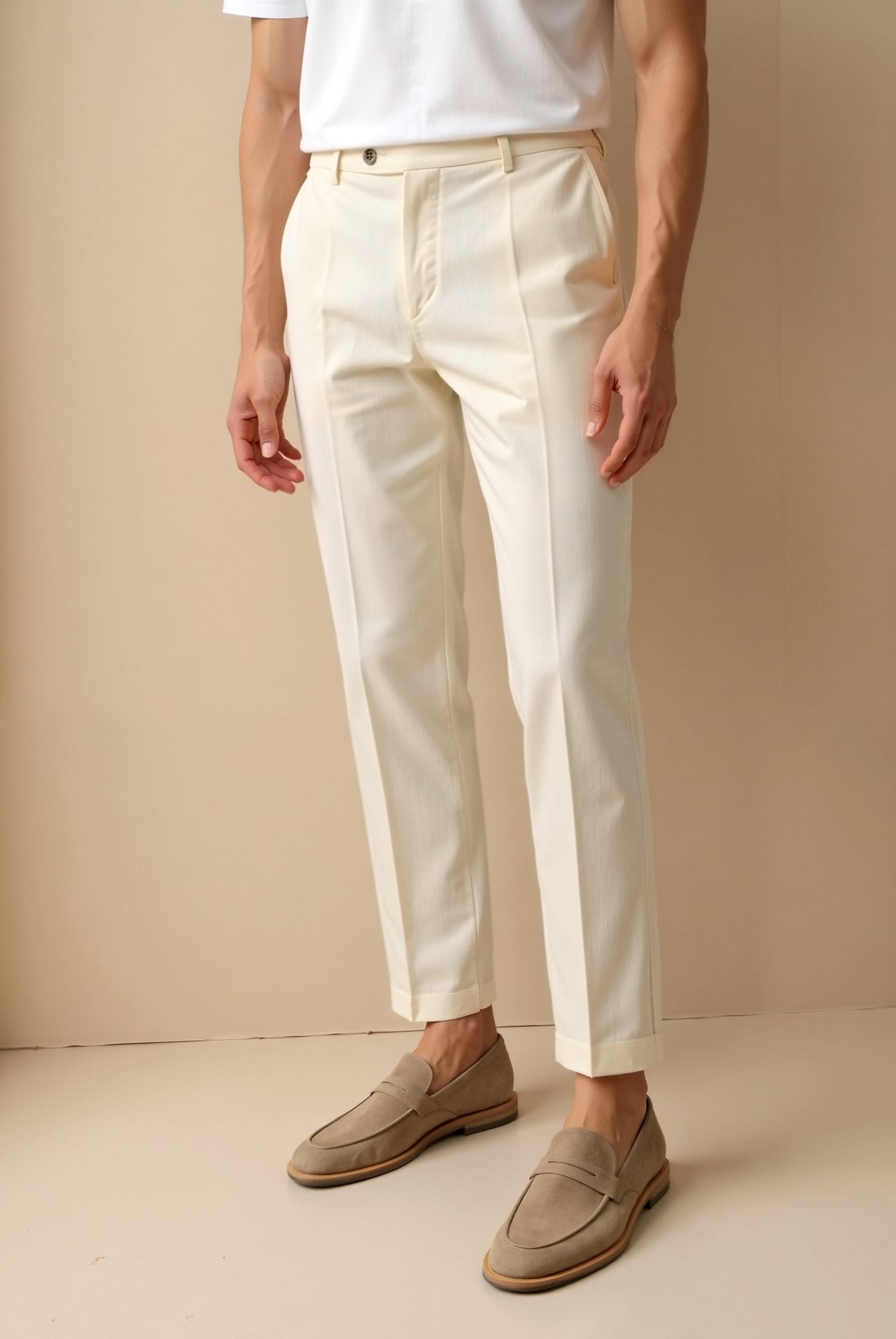 Men’s Slim Fit Ankle Trousers – Mid-Rise Tailored Style