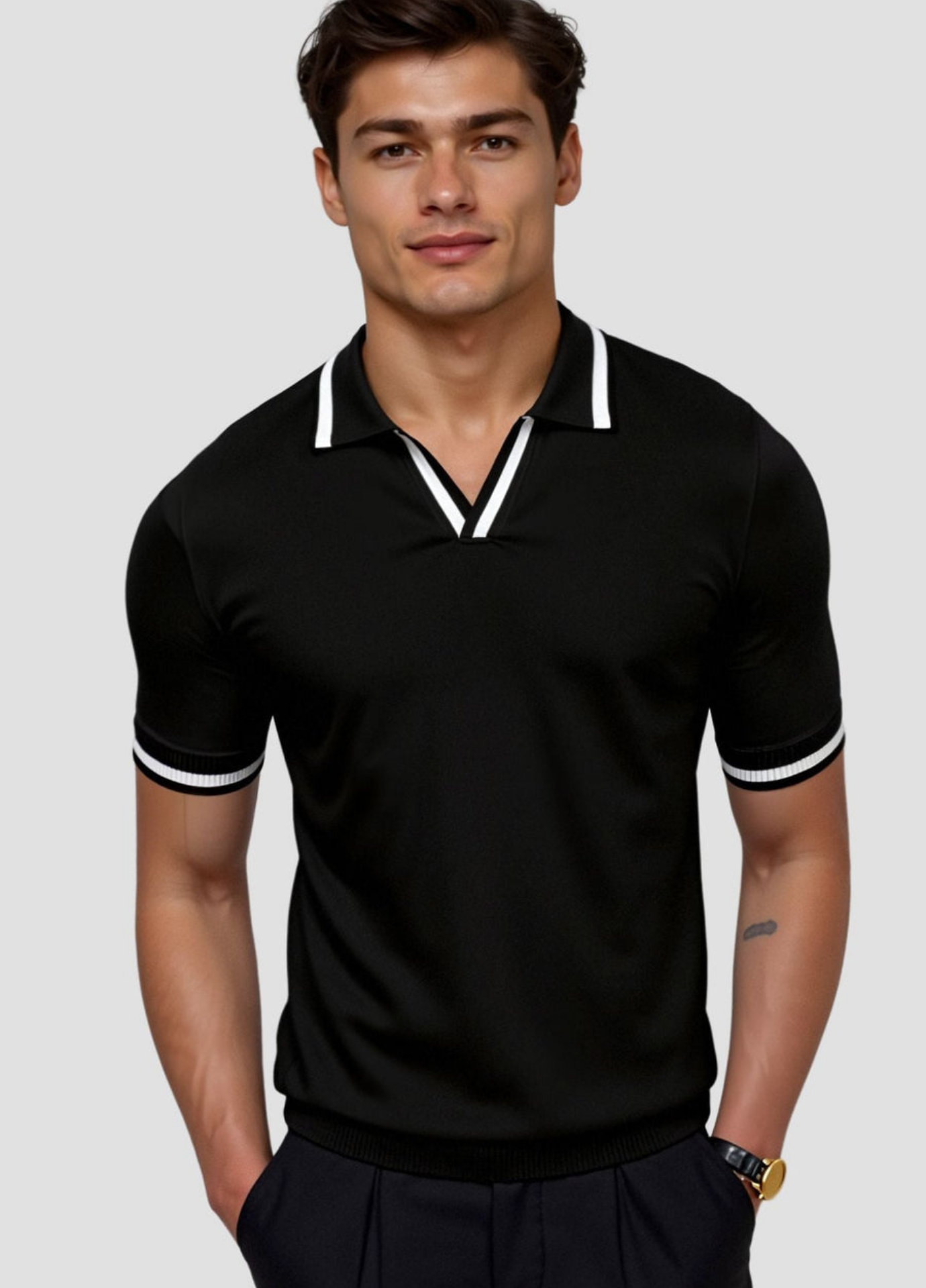 Men’s Slim Fit Polo Shirt – Short Sleeve – Contrast Trim – Tailored Silhouette