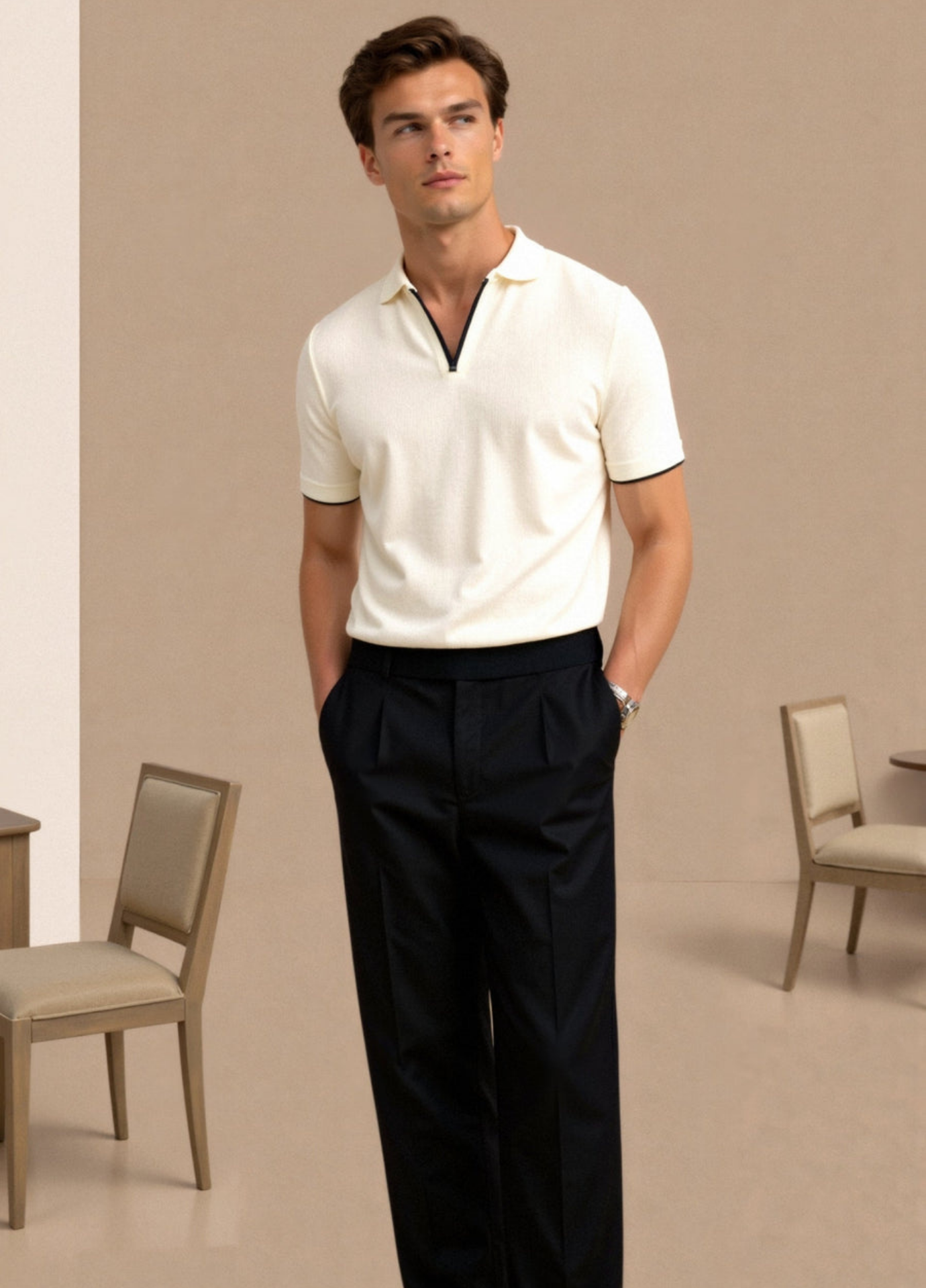 Men’s Slim Fit Polo Shirt – Short Sleeve – Contrast Trim – Tailored Silhouette