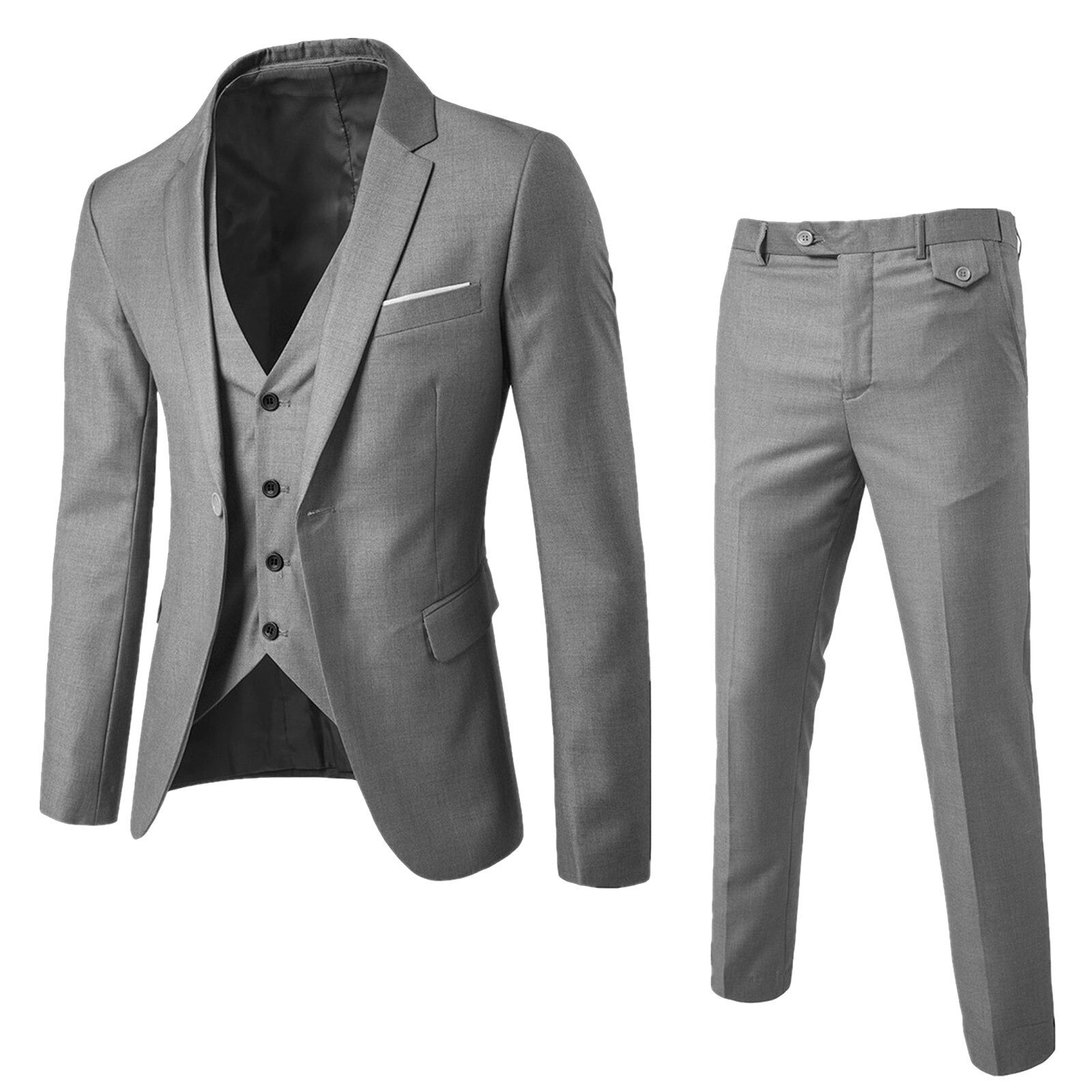 Men’s Slim Fit Three-Piece Suit – Blazer, Waistcoat & Trousers