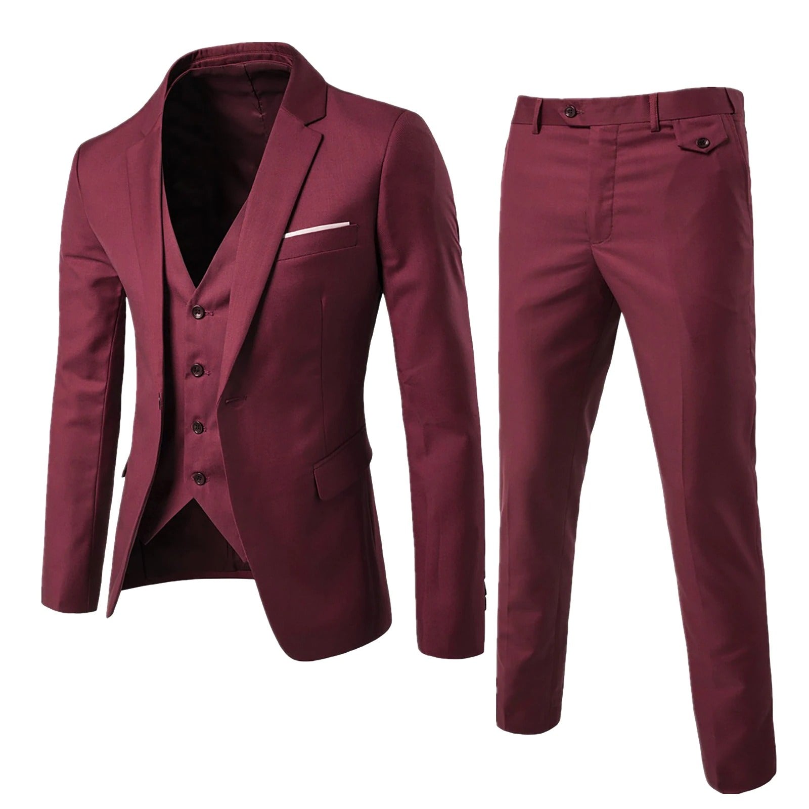 Men’s Slim Fit Three-Piece Suit – Blazer, Waistcoat & Trousers