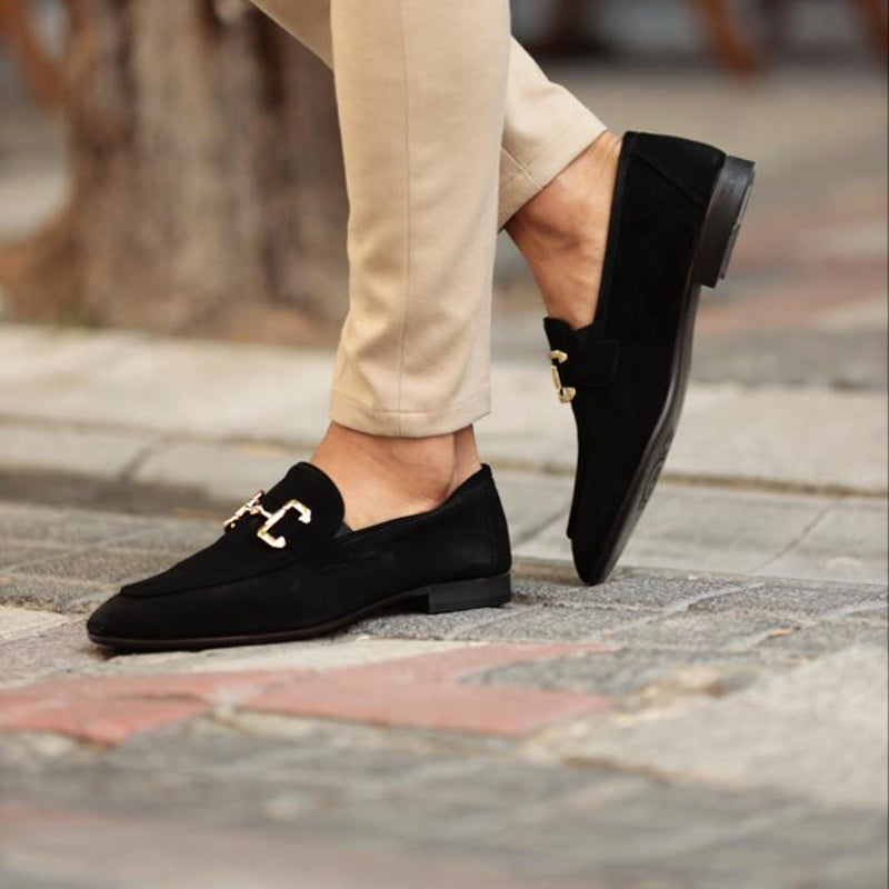 Men’s Suede Loafers – Horsebit Detail – Almond Toe – Versatile Slip-On