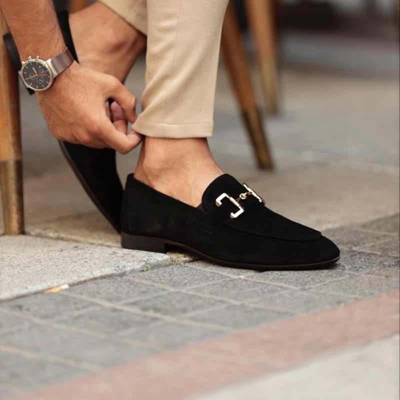 Men’s Suede Loafers – Horsebit Detail – Almond Toe – Versatile Slip-On