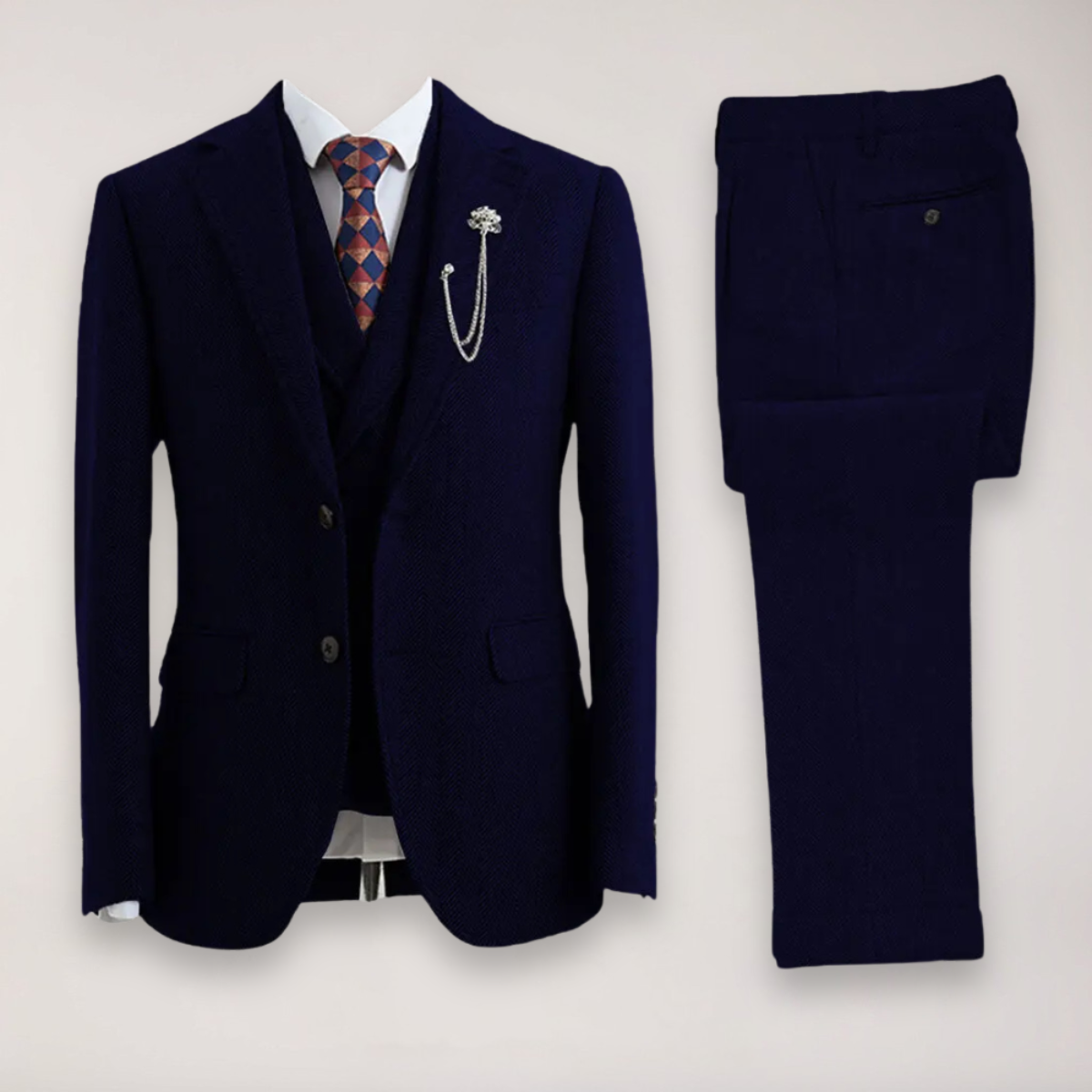 Men’s Tweed Herringbone Three-Piece Suit – Blazer, Waistcoat and Trousers for Formal and Country Events