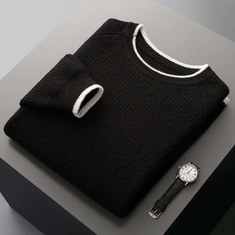 Men's Knit Jumper - Crew Neck Raglan Sleeve Ribbed Pullover