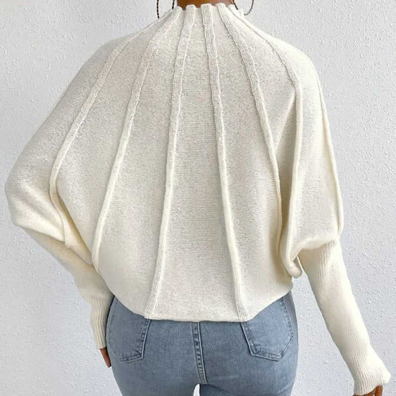 Women’s Cropped Knit Jumper – High Neck Relaxed Fit Ribbed Detail