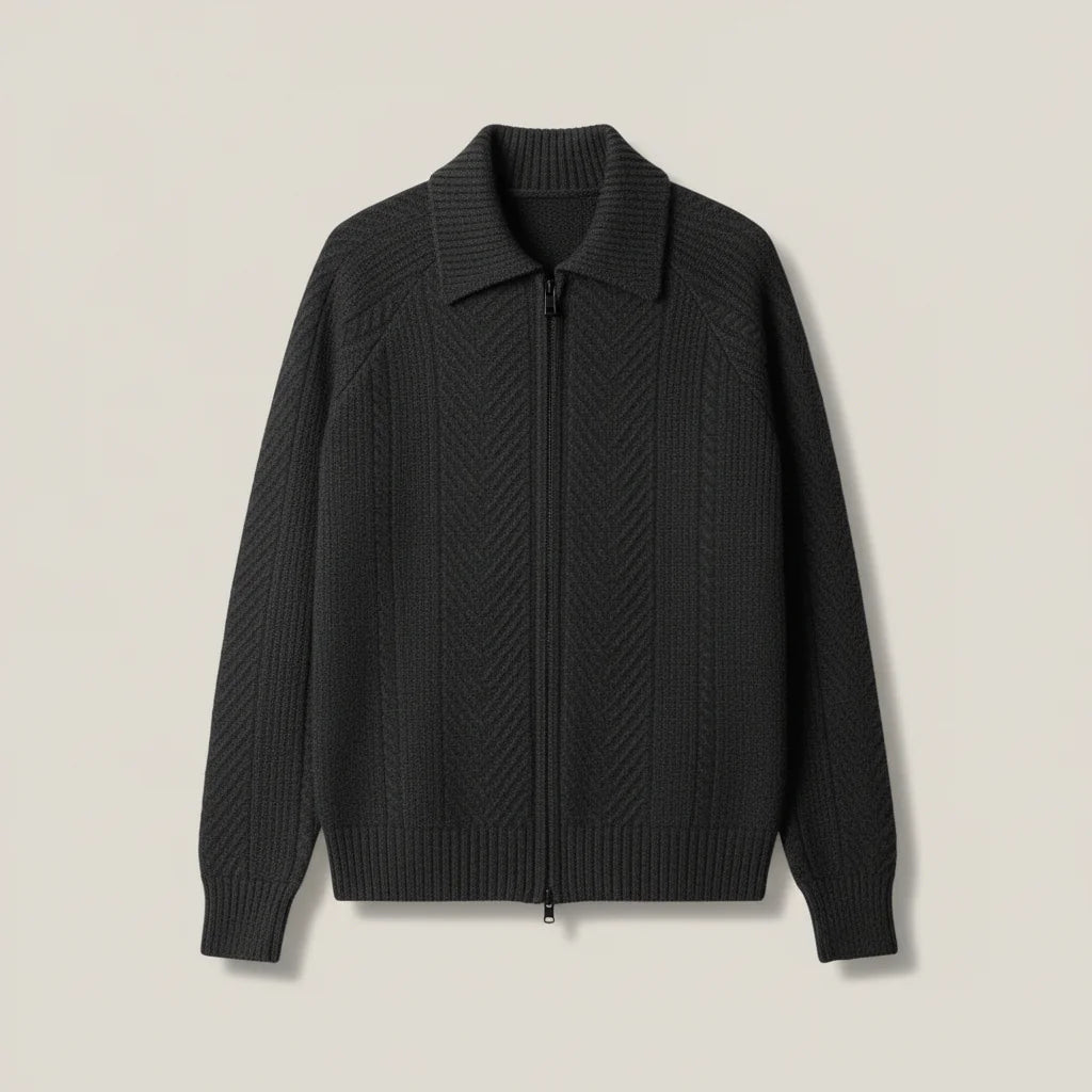 Men’s Knitted Polo Sweater with Button Placket - Long Sleeve Textured Knit Top