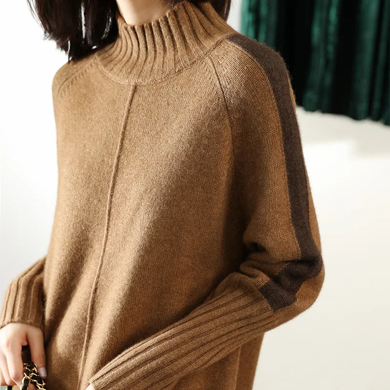 Women’s High-Neck Knit Jumper Dress – Relaxed Longline Silhouette