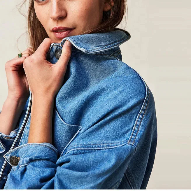 Women’s Oversized Button Front Jacket with Chest Pockets and Long Sleeves