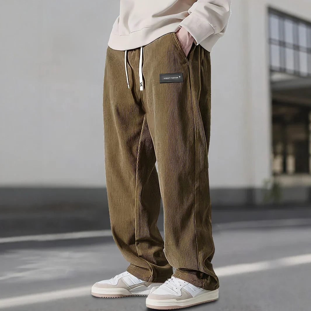 Men’s Corduroy Drawstring Sweatpants – Relaxed Straight Fit