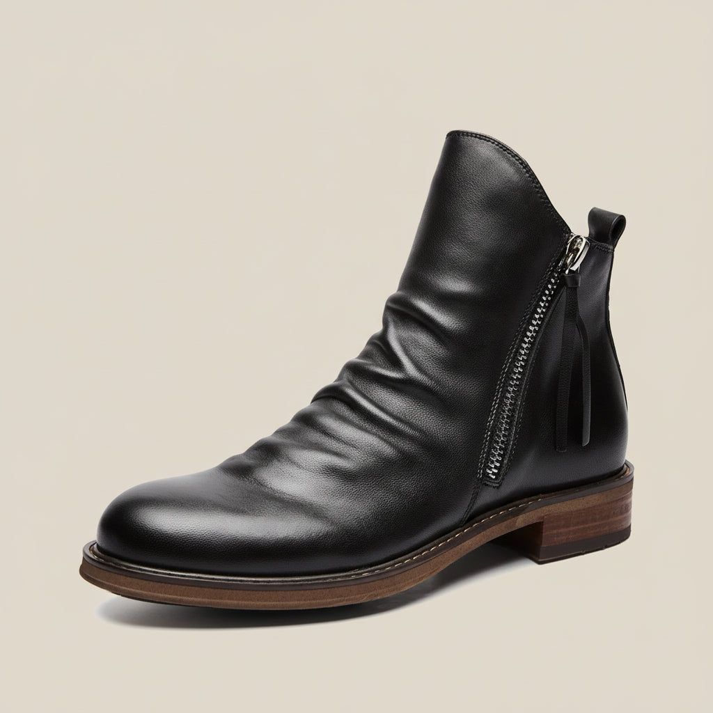 Men’s Ankle Boots – Ruched Front with Side Zip Closure
