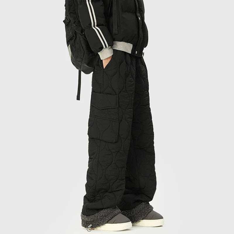 Women's Quilted Cargo Pants with Elastic Waist and Flap Pocket Detail